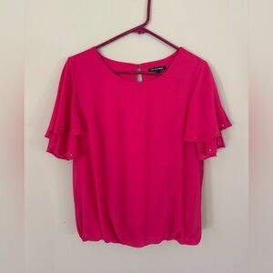 Roz & Ali Pink Flutter Sleeve Blouse – Size S